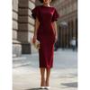 2026 Элегантное облегающее платье-футляр с рюшами для женщин, с круглым вырезом, облегающий крой, длина миди, для офиса и коктейльных вечеринок