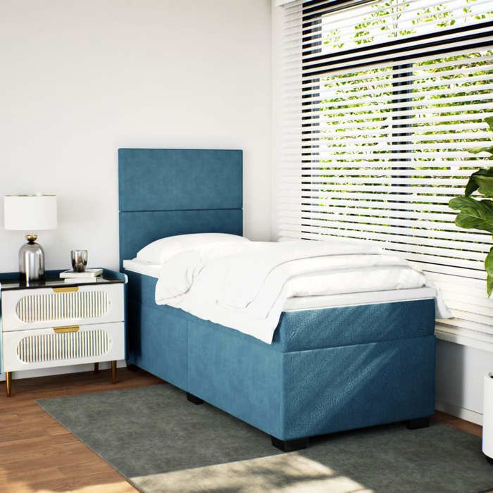 Maison Exclusive - Sommier à lattes de lit avec matelas bleu 90x190 cm velours