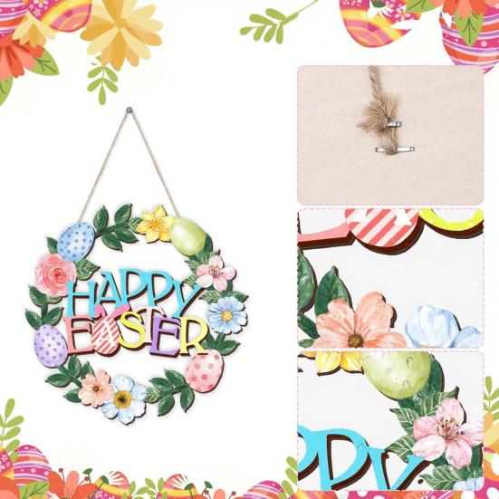Yousheng Wooden Easter Door Wreath for Front Door Happy Easter Bunny Eggs Porch Sign for Spring Window Wall Hanging Decor