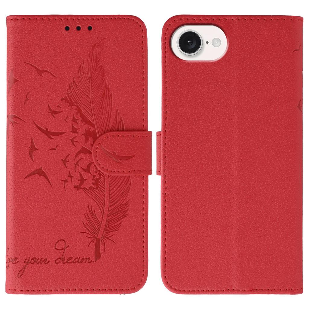 For iPhone 16e Case Feather Imprint PU Leather Wallet Phone Cover