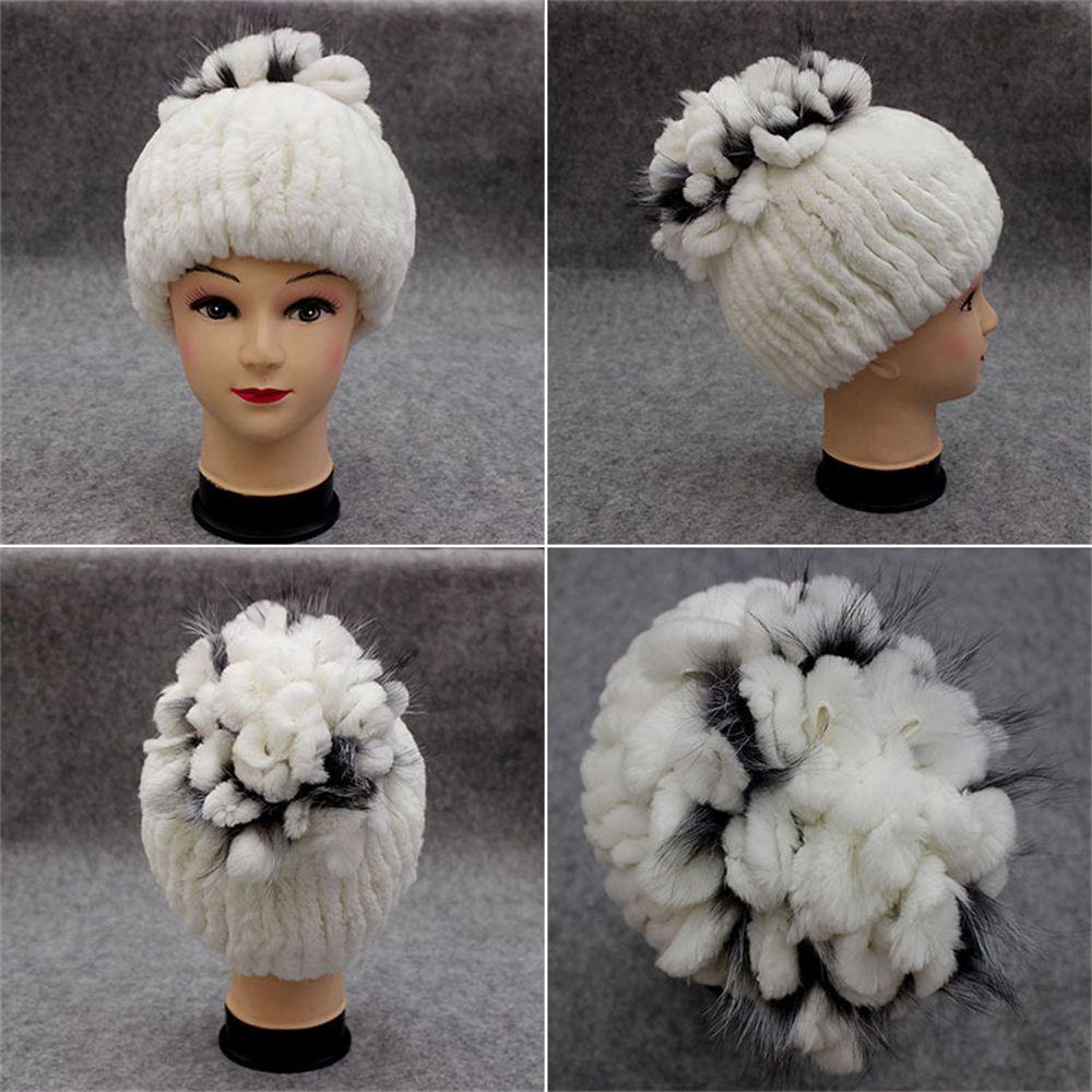 Real Fur Beanies Hat Russia Women Warm Real Rex Rabbit Fur Hats Rabbit Fur Cap Elastic Knitted