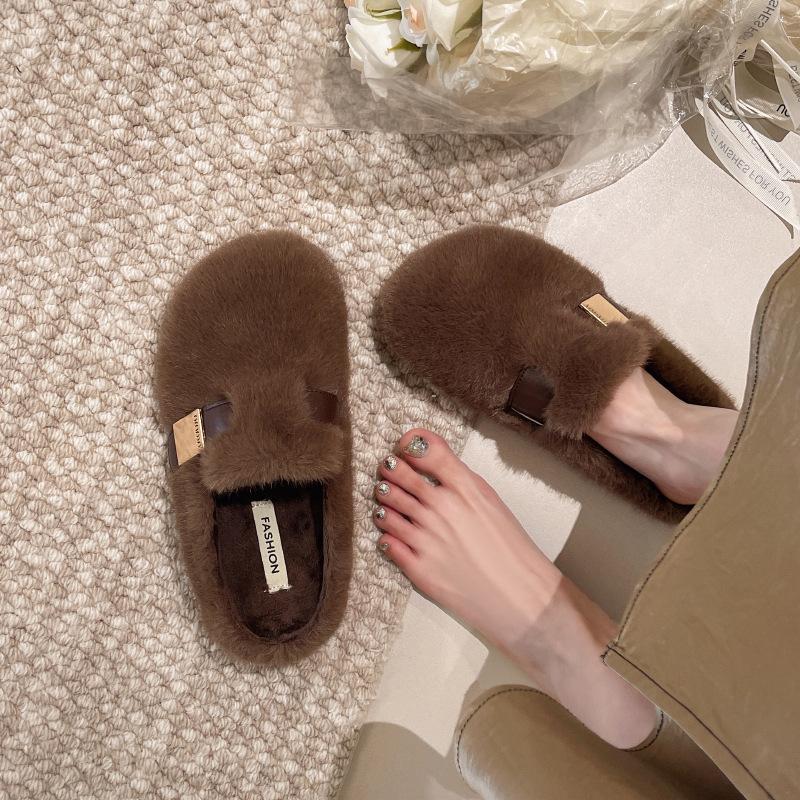 Mao Mao Slippers Women's Outer Wear 2025 New Autumn and Winter One-pedal High-end Mink Plush Cotton Slippers