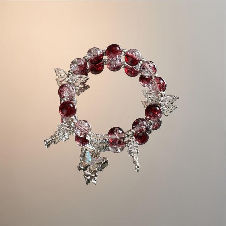 Очаровательный браслет с розовыми кристаллами и цветочным узором - Мечтательный подарок в придворном стиле для девушки