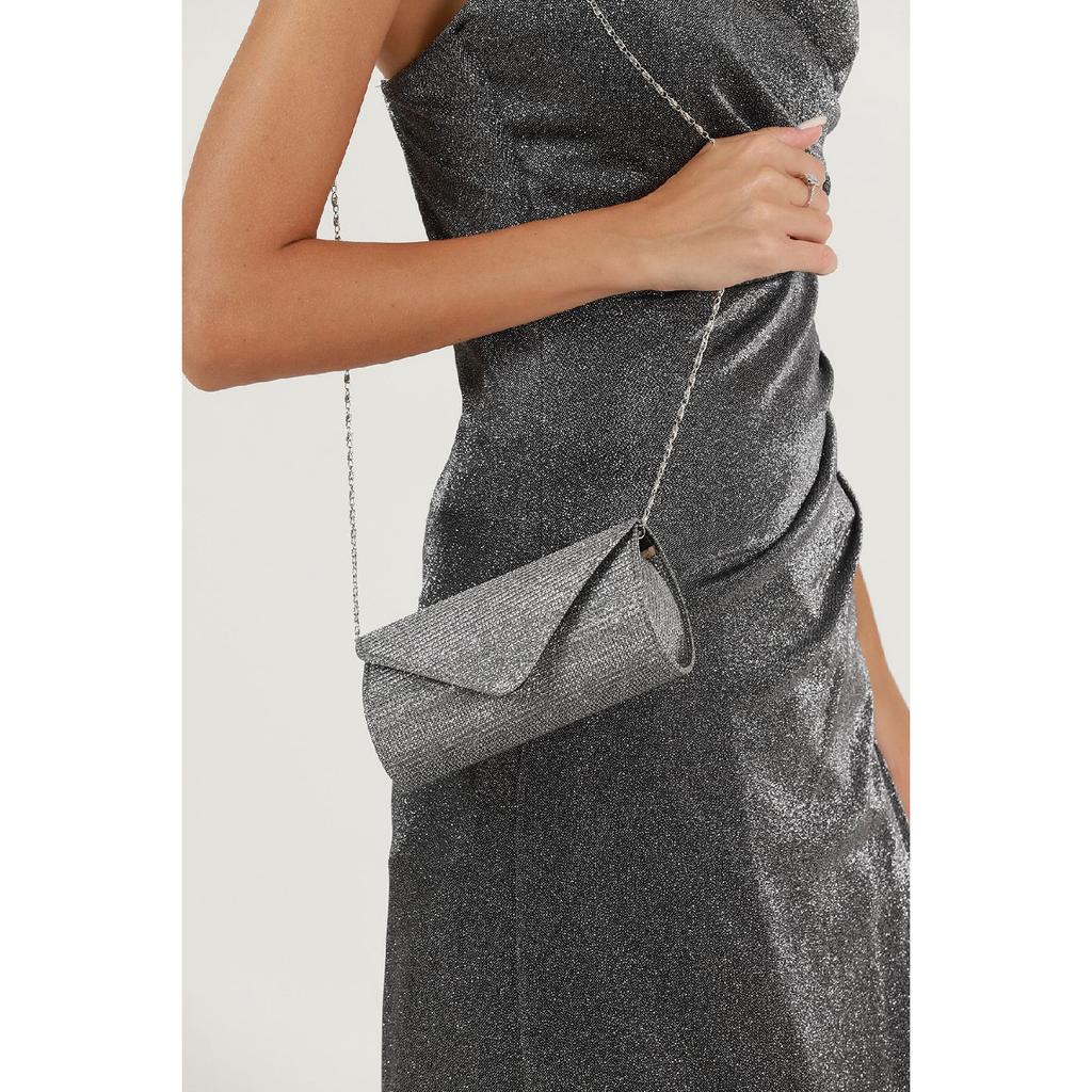 Silver Striped Bream Evening Dress Bag Portfolio Clutch Bag