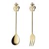 Royal Crown Coffee Spoon and Fork, Gold, Set of 2, Made In Japan