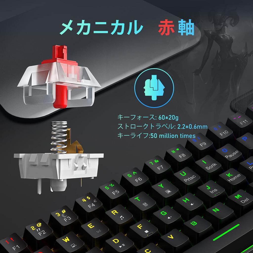 Механическая игровая клавиатура MambaSnake UK 62 клавиши LED USB Полностью съемная Идеально подходит для геймеров и игровая мышь 6400 DPI с ковриком для мыши Совместима с ПК