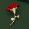 Red Carnation Brooch High-End Femininity Luxury Pearl Brooch Niche Design Pin Suit Accessories