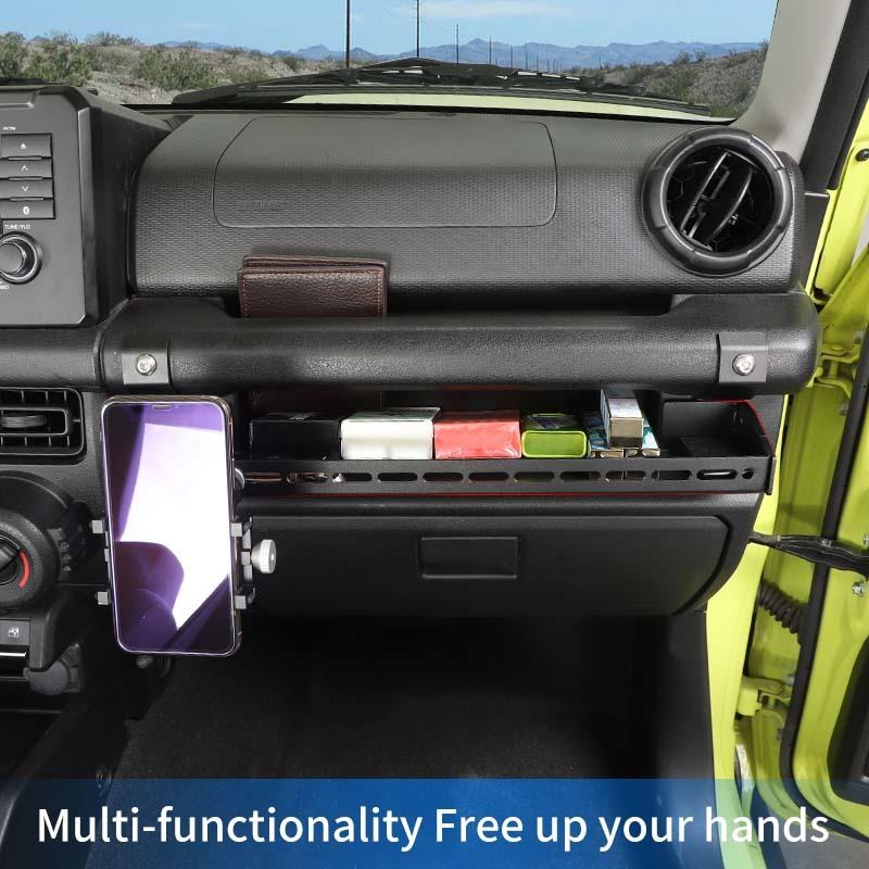 Ящик для хранения с ручкой подлокотника второго пилота и держателем для мобильного телефона, аксессуары из алюминиевого сплава, подходят для Suzuki Jimny 2019 Up, автомобильные аксессуары