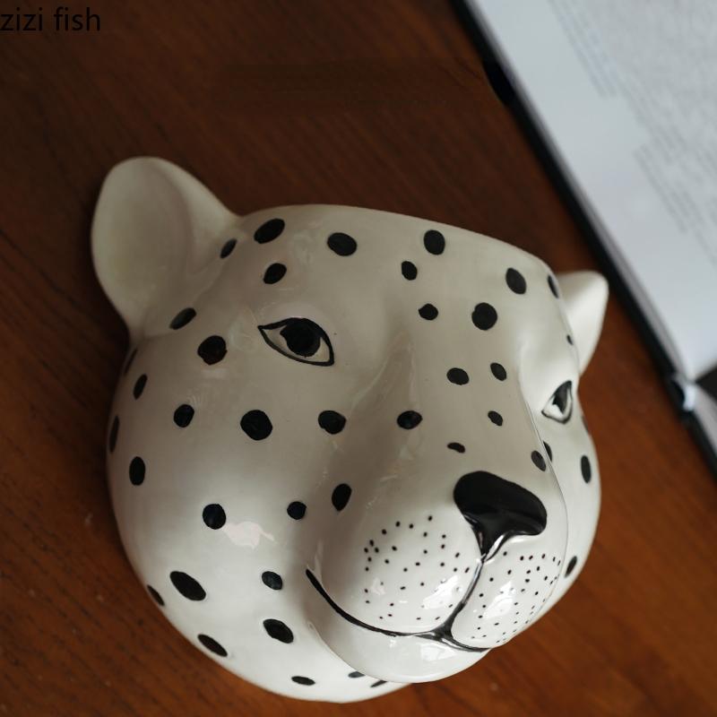 Керамическая ваза для цветов с изображением леопарда, настенная ваза с изображением животных, декоративные вазы, цветочные композиции, гидропонные вазы, украшения, орнамент
