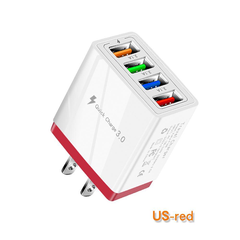 Зарядное устройство USB на 4 порта 3A со светодиодной подсветкой для мобильных телефонов и планшетов (Стандарт ЕС/США)