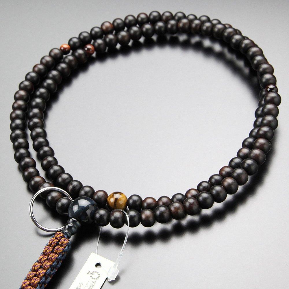 nenju dot com Soto Sect Prayer Beads for Men Shakuni Striped Ebony Blue Tiger Eye Stone Tiger Eye Stone Red Tiger Eye Stone Genuine Silver Ring String