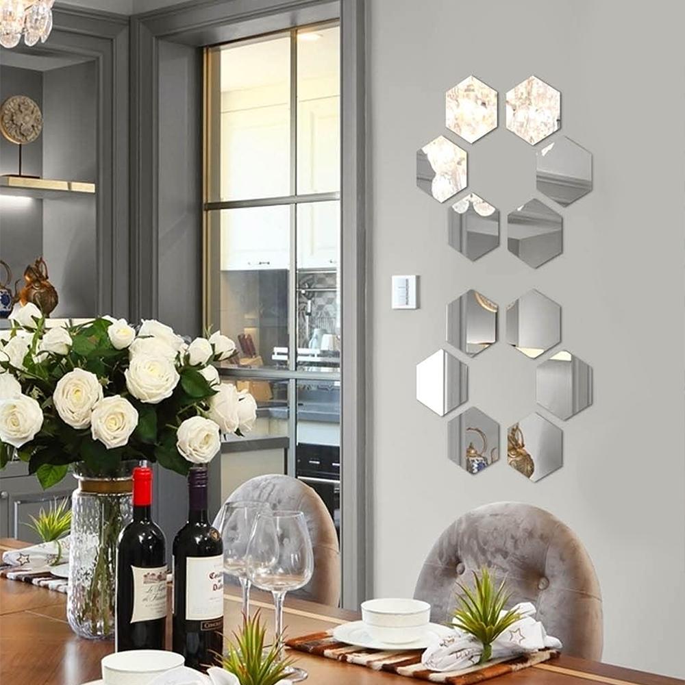 12pcs Hexagon Mirror Sticker Self Adhesive Art Wall Sticker Decals DIY Bedroom Living Room Bathroom Home Decor Christmas Decor