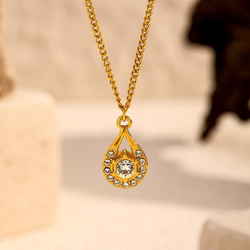316L Stainless Steel Necklace Luxury Premium Sweater Chain Diamond Inlaid Water Drop Pendant Clavicle Chain Titanium Steel Jewelry
