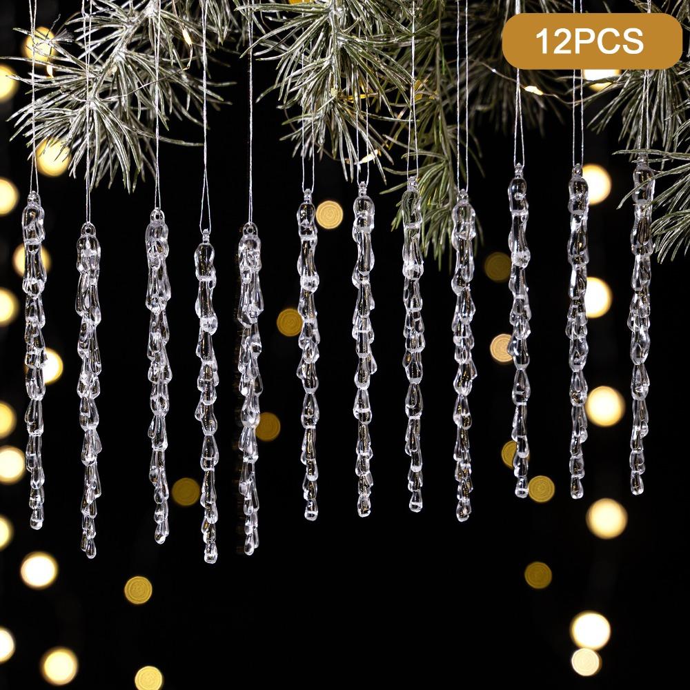 Transparent Acrylic Snowflakes Shatterproof Icicle Pendants Ice Strip Xmas Tree Ornaments New Year