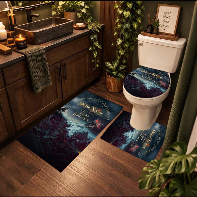 Lord Rings 3Pcs Personalized Customization Bathroom Mat Set Toilet Lid Cover And Rug Ushaped Bath Mats Nonslip Door Mat Decoration