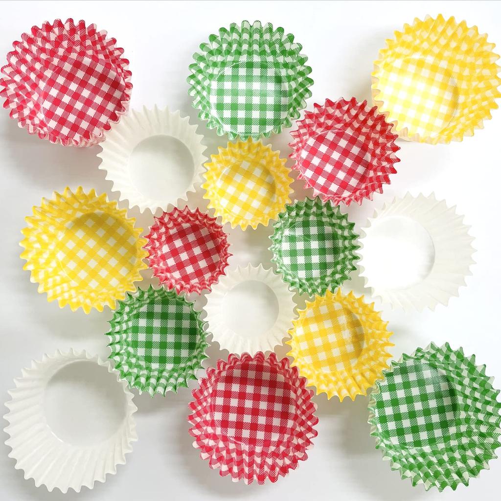 UACJ Фольгированные чашки для гарнира, Зеленый клетчатый узор, Размер 8, Глубокие, 5 см Диаметр дна x 3 см Высота, 250 штук, Термостойкие, Безопасны для духовки и морозильной камеры,