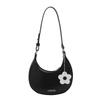 Dumpling Shape Flower Shoulder Bag Flower Pendant Women Underarm Bag Half-moon Bag  Streetwear