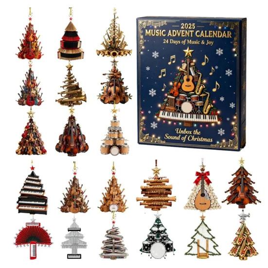 Musical Ornament Countdown Calendar Box 24-Day Christmas Advent Decoration Kids Family Holiday Decor