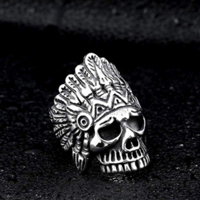 New Native American Skull Head Ring from Europe and America, Hip Hop Trendy Male Punk Ring