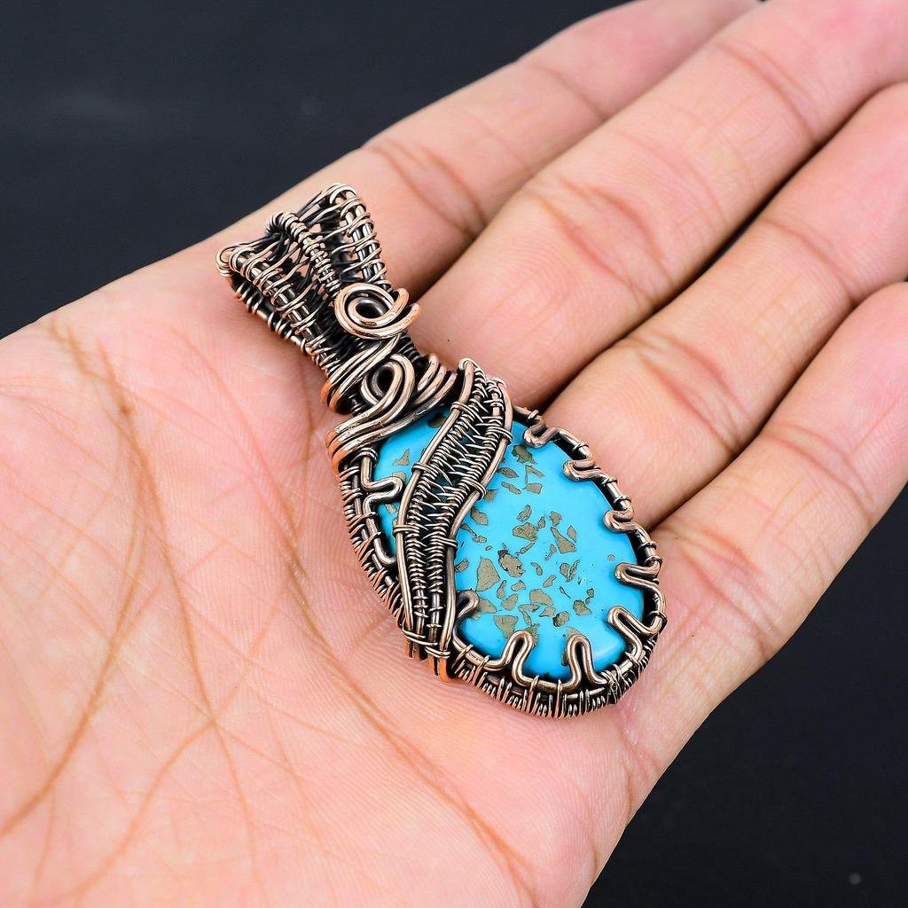 Ювелирные изделия ручной работы с подвеской из чистой медной проволоки из бирюзового камня для нее