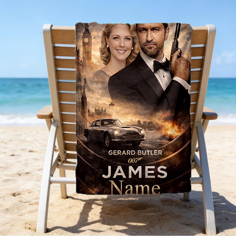 Custom Name Ultrasoft Beach Towel With 007 James Bond Themeideal For Pool Camping Diving Perfect Travel Essential Vibrant Beach Towel