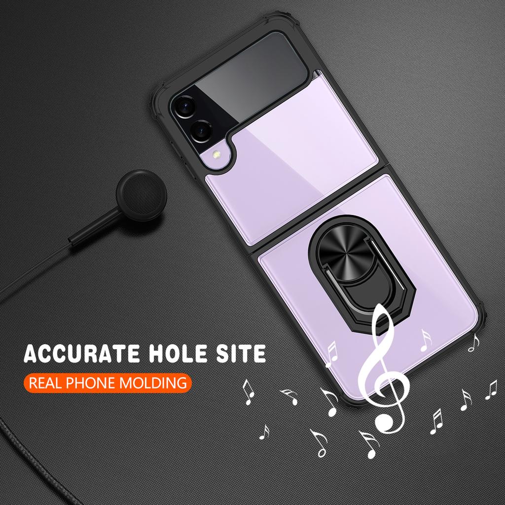 For Samsung Galaxy Z Flip 4 Case Shockproof Magnet Car Holder Ring Case For Galaxy Z Flip 3 Zlip4 Transparent Clear Back Cover