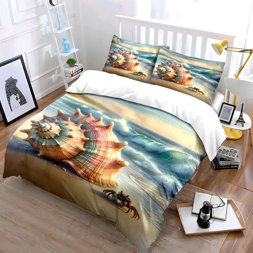 Beach Shell Crab Set Decor Multiple sizes kid's and adults' bedroom Exquisite 3PC bedding set gift