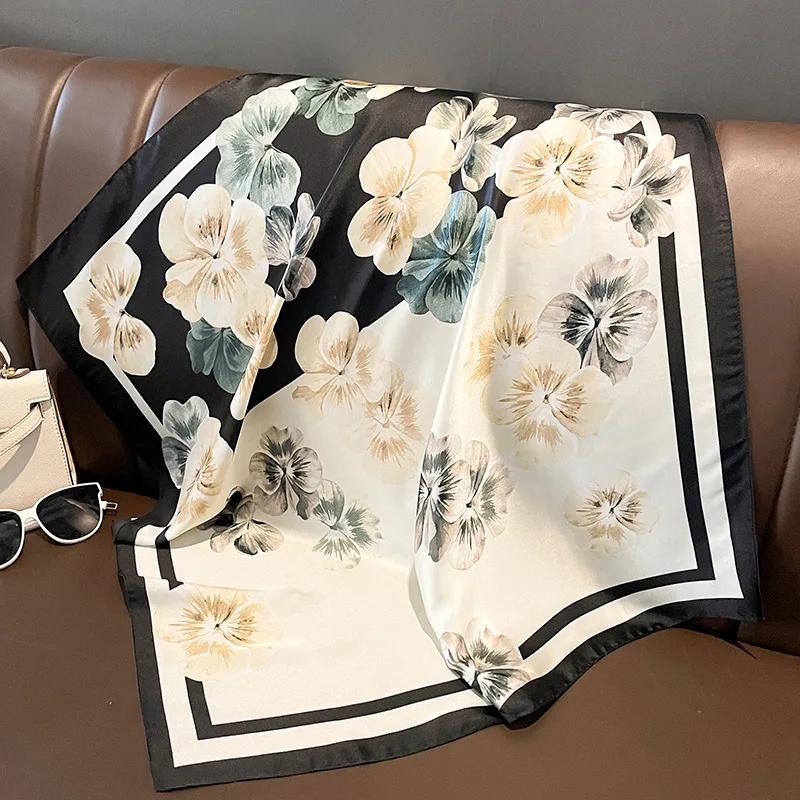 Silk Satin Neck Scarf For Women Fashion Bandana Head Small Hijab Scarves 70cm Square Kerchief Luxury Print Hair Scarf For Ladies