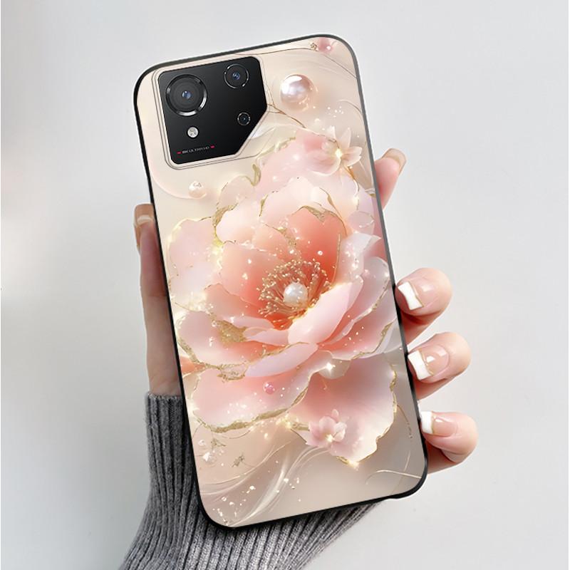 Чехол для ASUS ROG Phone 8 Чехол для ROG Phone 8 Pro Capa Мягкий Силикон Черный Корпус Чехлы для Телефона с Милым Цветочным Мультяшным Принтом