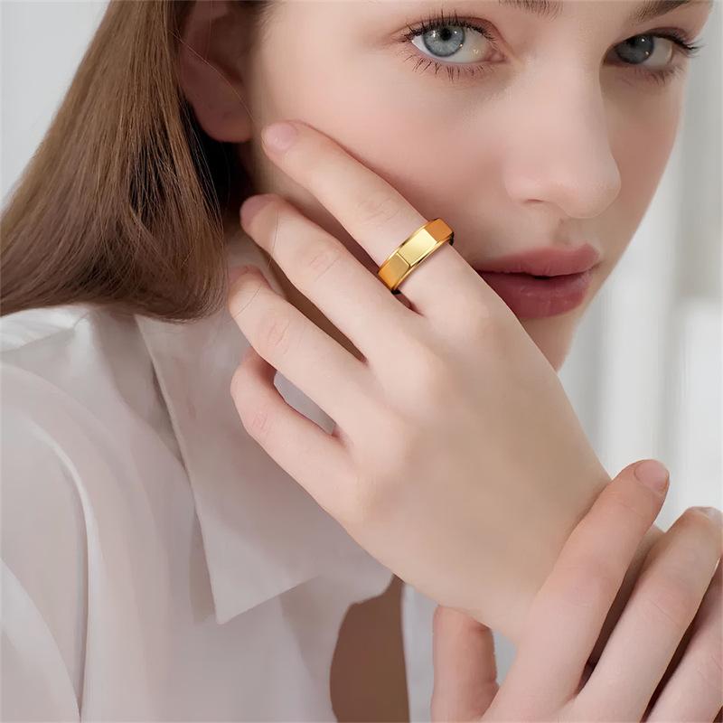Stylish polygonal titanium steel ring, trendy personalized couple ring jewelry