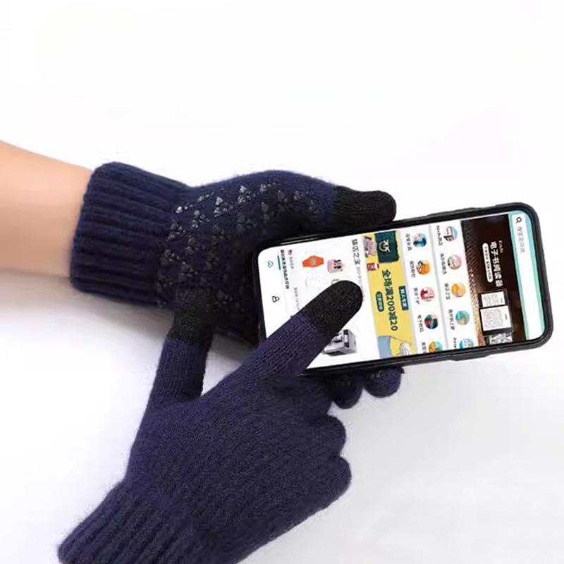 Зимние сенсорные перчатки мужские большого размера, термо, противоскользящие, для холодной погоды, для катания, вязаные, двухслойные, с толстой флисовой подкладкой