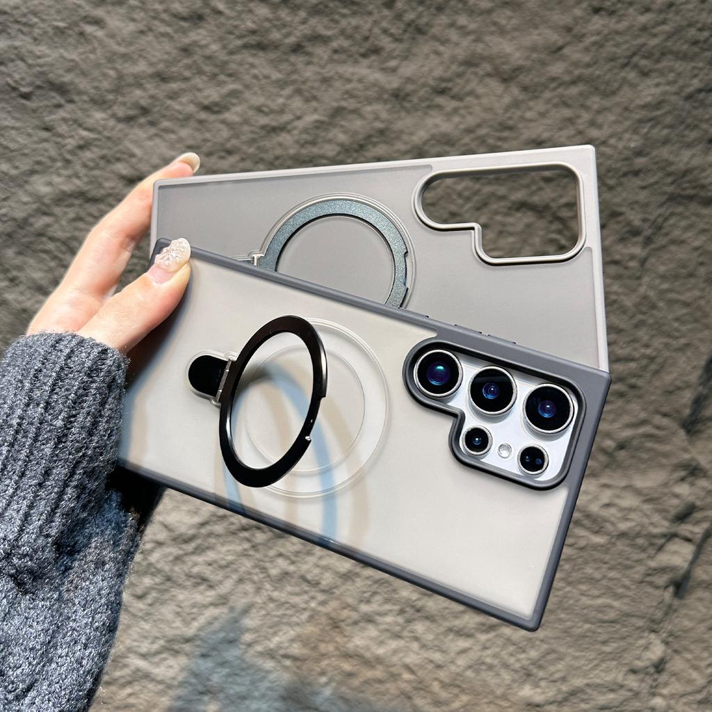 Для Magsafe Металлический складной держатель-подставка Чехол Для Samsung S26 S25 S24 S23 FE S22 Ultra Plus Матовый Прозрачный Магнитный кронштейн Чехол