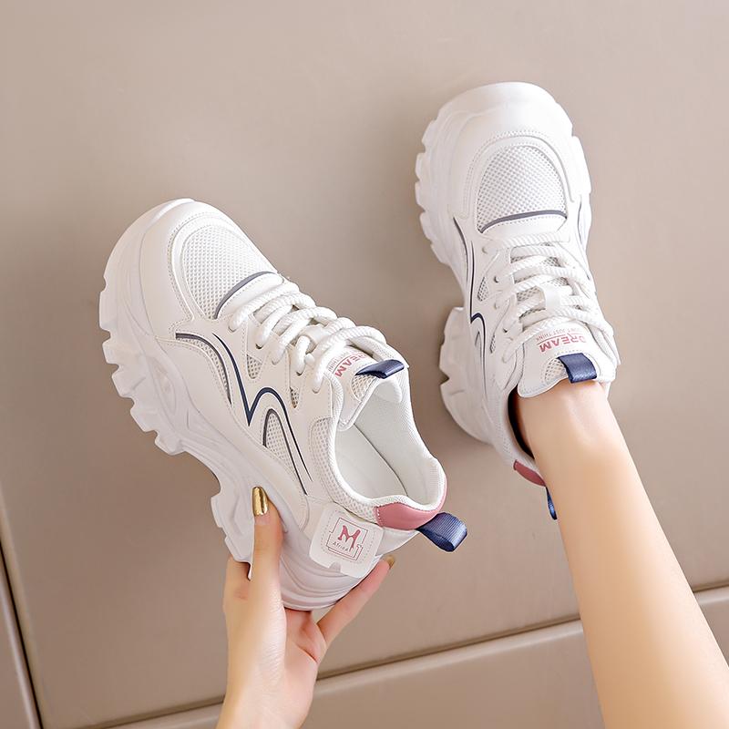 Fashion Breathable Mesh Platform Sneakers Women Spring Summer Thick Bottom Vulcanize Shoes Ladies Lace-Up Non-Slip Casual Shoes