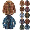 Men's Quilted Lined Button Down Plaid Shirt Add Velvet To Keep Warm Jacket With Hood