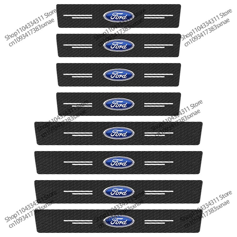 For Ford focus Fiesta EcoSport ESCORT Anti-scratch Accessories 4Pcs Carbon Fiber Car Door Sill Threshold Protector Logo Stickers