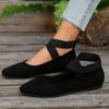 Large Size Women Shoes 2025 Spring Pointed Toe Cross Cross Tied Casual Shoes Vintage Comfortable Soft Sole Slip On Flats