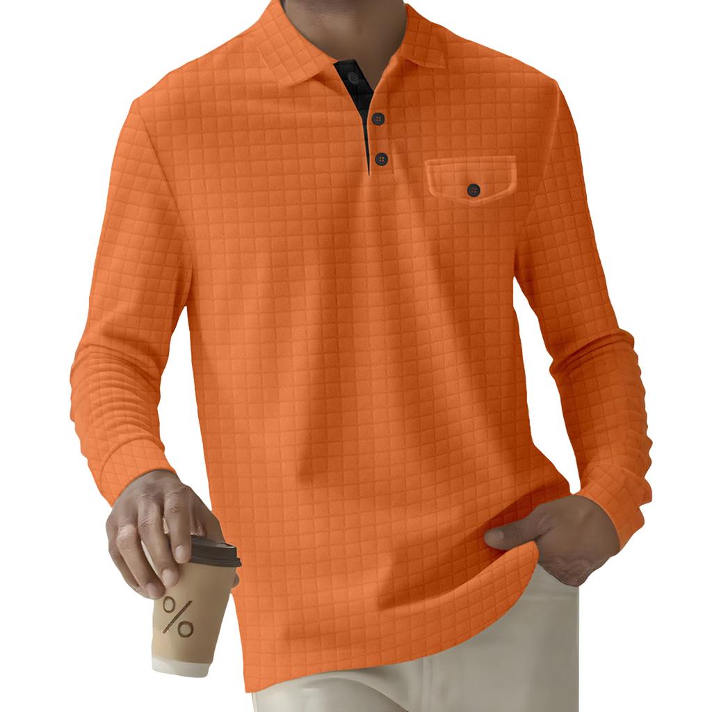 Мужской однотонный клетчатый топ с лацканами на пуговицах, карманом и длинными рукавами, мужской повседневный модный топ с длинными рукавами