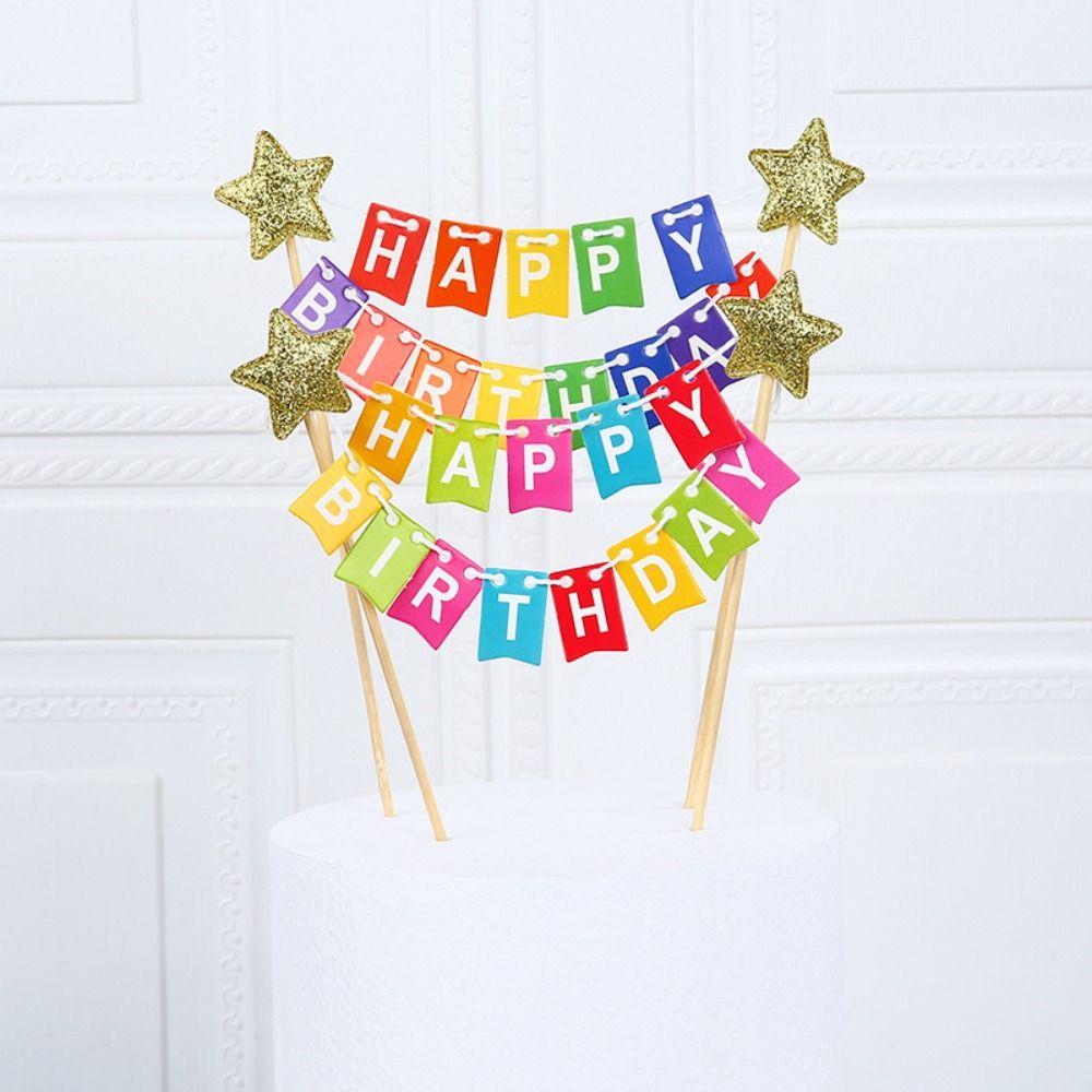 Handmade Cake Topper Cute Happy Birthday Cake Decor Pennant Cake Banner  Baby Shower Decor