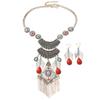 Exaggerated Long Tassels Necklace Earrings Imitation Turquoise Neck Jewelry  Jewelry Accessories