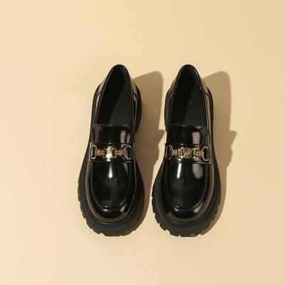 Туфли-лоферы из натуральной кожи на толстой подошве и круглой головке, на одну ногу выше, маленькие кожаные туфли в британском стиле, туфли на толстом каблуке, женские