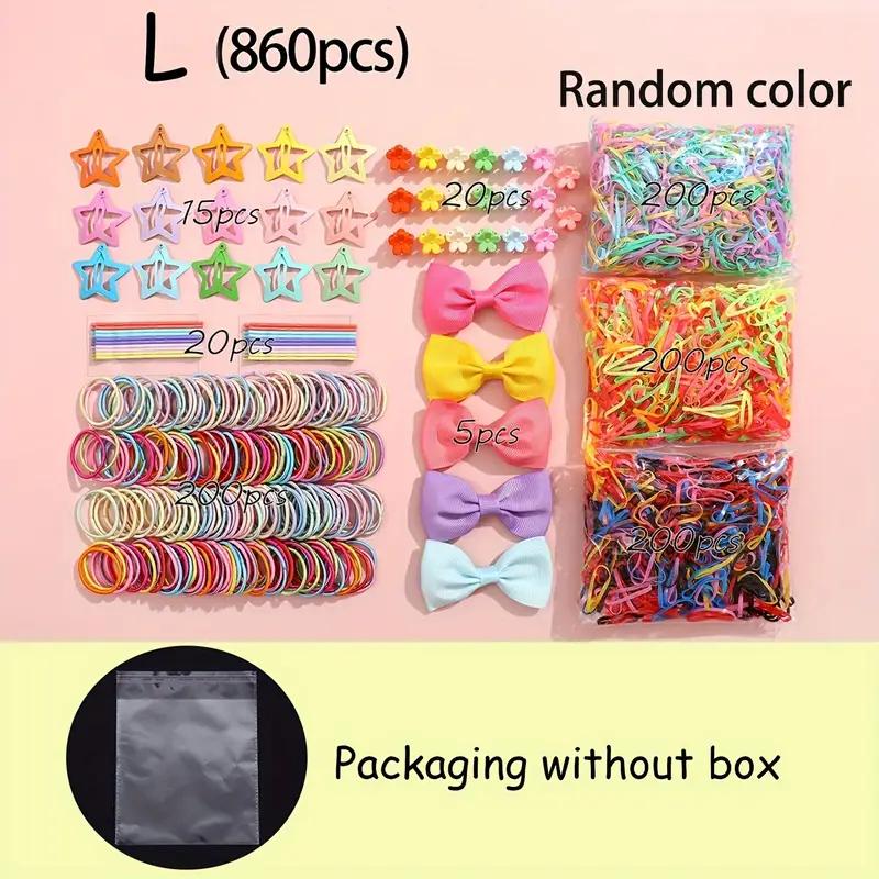 17KM 860 шт. различных наборов аксессуаров для волос, цветные эластичные повязки на голову, банты, цветы, звезды, многофункциональные милые заколки для волос, коробки не включены