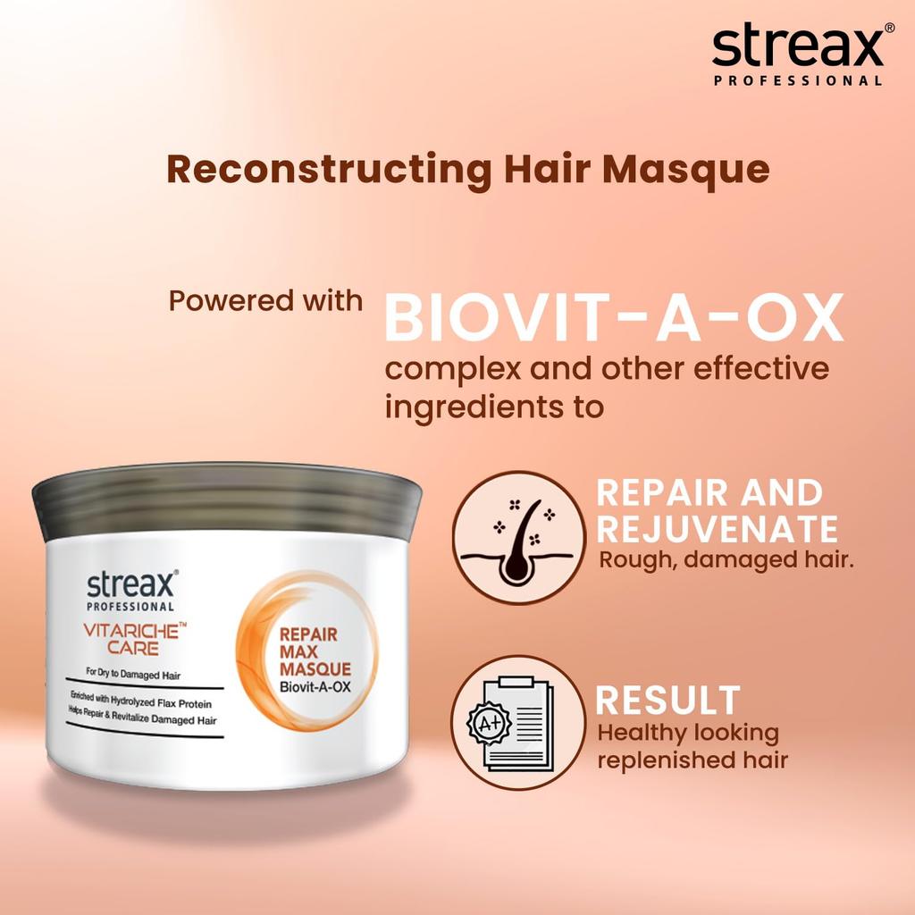 Streax Профессиональная маска для волос Vitariche Care Repair Max 200 г для поврежденных сухих волос для мужчин и женщин