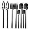 JANKNG Matte Black Dinnerware Sets Kitchen Decor Spoon Fork Knife Tableware Set Gold Cutlery Ice Cream Soup Coffee Use