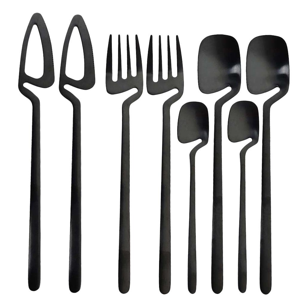 JANKNG Matte Black Dinnerware Sets Kitchen Decor Spoon Fork Knife Tableware Set Gold Cutlery Ice Cream Soup Coffee Use