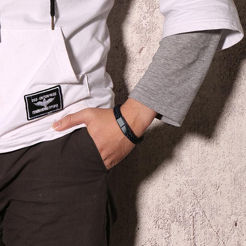 Medical Emergency Alert Bracelet Diabetes 1 Reminder Jewelry Leather Black Stainless Steel Bracelet Free Custom Jewelry