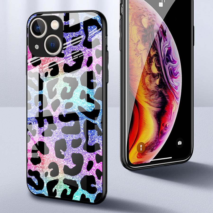Чехол для iPhone 17 Pro Max 12 16 15 Plus Air 14 XR 11 8 13 Стеклянная крышка для телефона Цвет Леопардовый принт