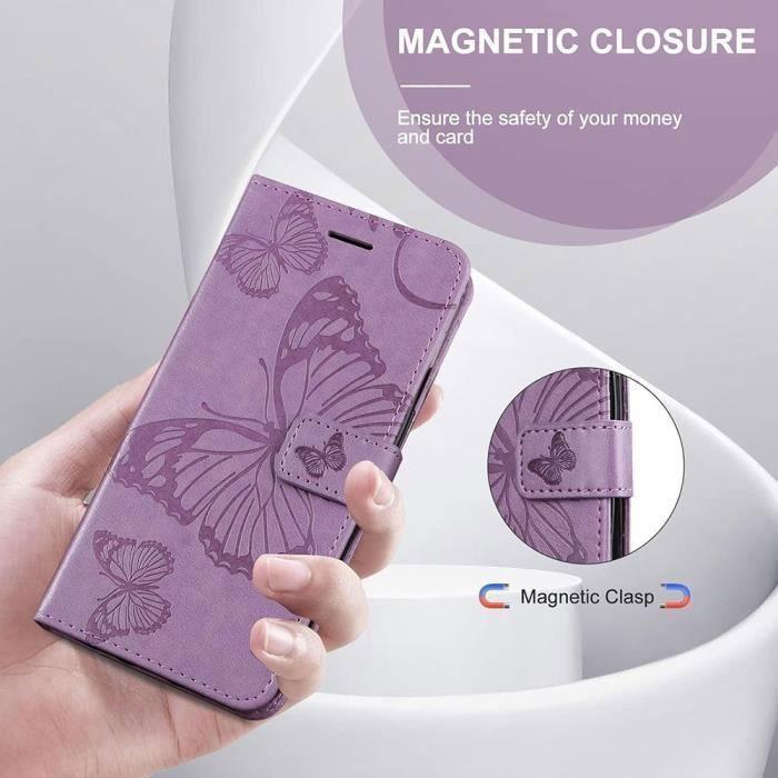 Coque de protection - BOOLING - pour Samsung Galaxy S24 Plus - Motif papillon - Violet - 2 Verres Trempés