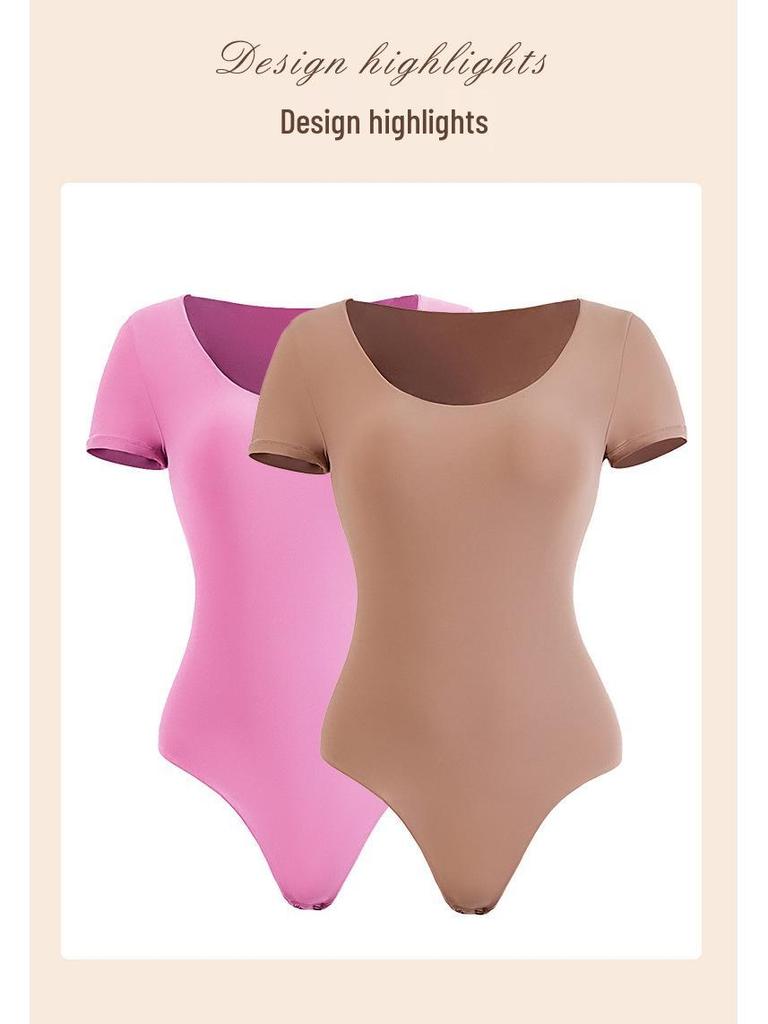 Seamless Short-Sleeve Shaping Bodysuit Thong for Women