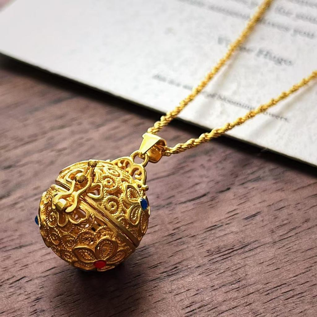 S925 Стерлинговое Серебро Античный Стиль Переключаемая Золотая Шаровая Цепочка на Шею Полая Легкая Роскошь Дизайн Характера Цепочка на Ключицы
