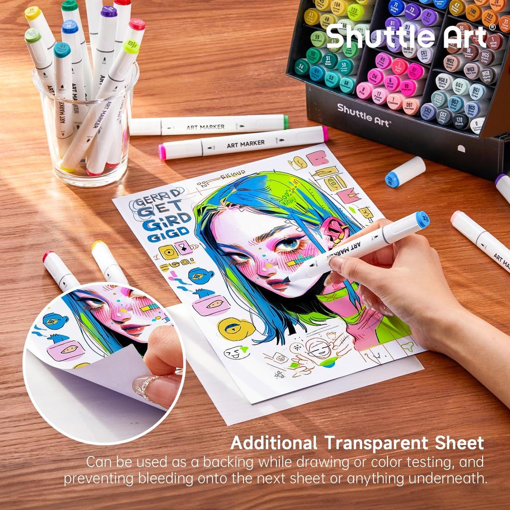 Shuttle Art Illustration Marker Alcohol Twin Tip Blender Carrying and Color Chart Perfect for Coloring and Art A great gift for adults and 88-Color